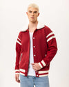 Burgundy Varsity Jacket with Fur Collar