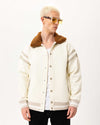 Faux Fur Collar Varsity Jacket Ecru