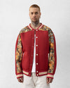 Embroidered 72 Varsity Jacket with Trim Burgundy