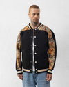 Black 72 Embroidered Varsity Jacket with Trim