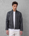 Star-Embossed Leather Jacket Anthracite