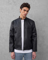 Star Embossed Leather Jacket Black