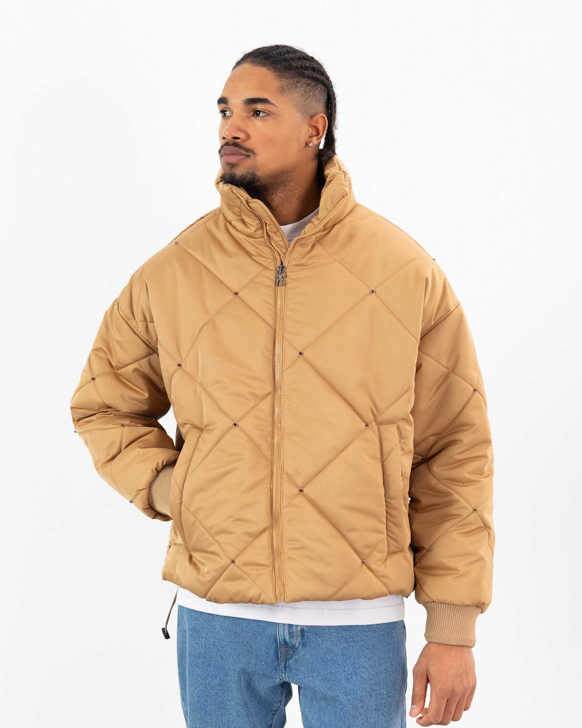 Taş Boncuklu Şişme Mont Kahverengi - DR-7323