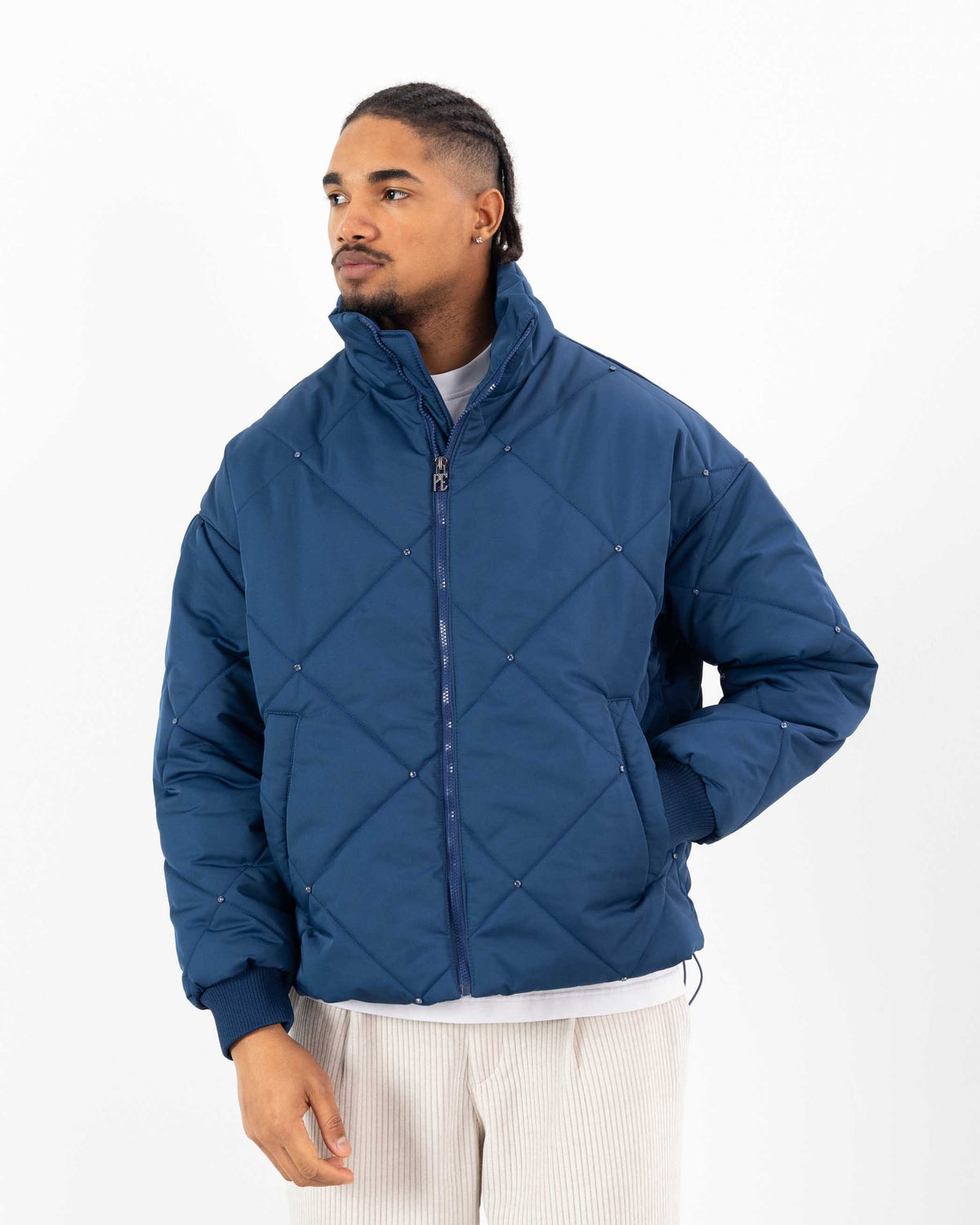 Taş Boncuklu Şişme Mont Lacivert - DR-7323
