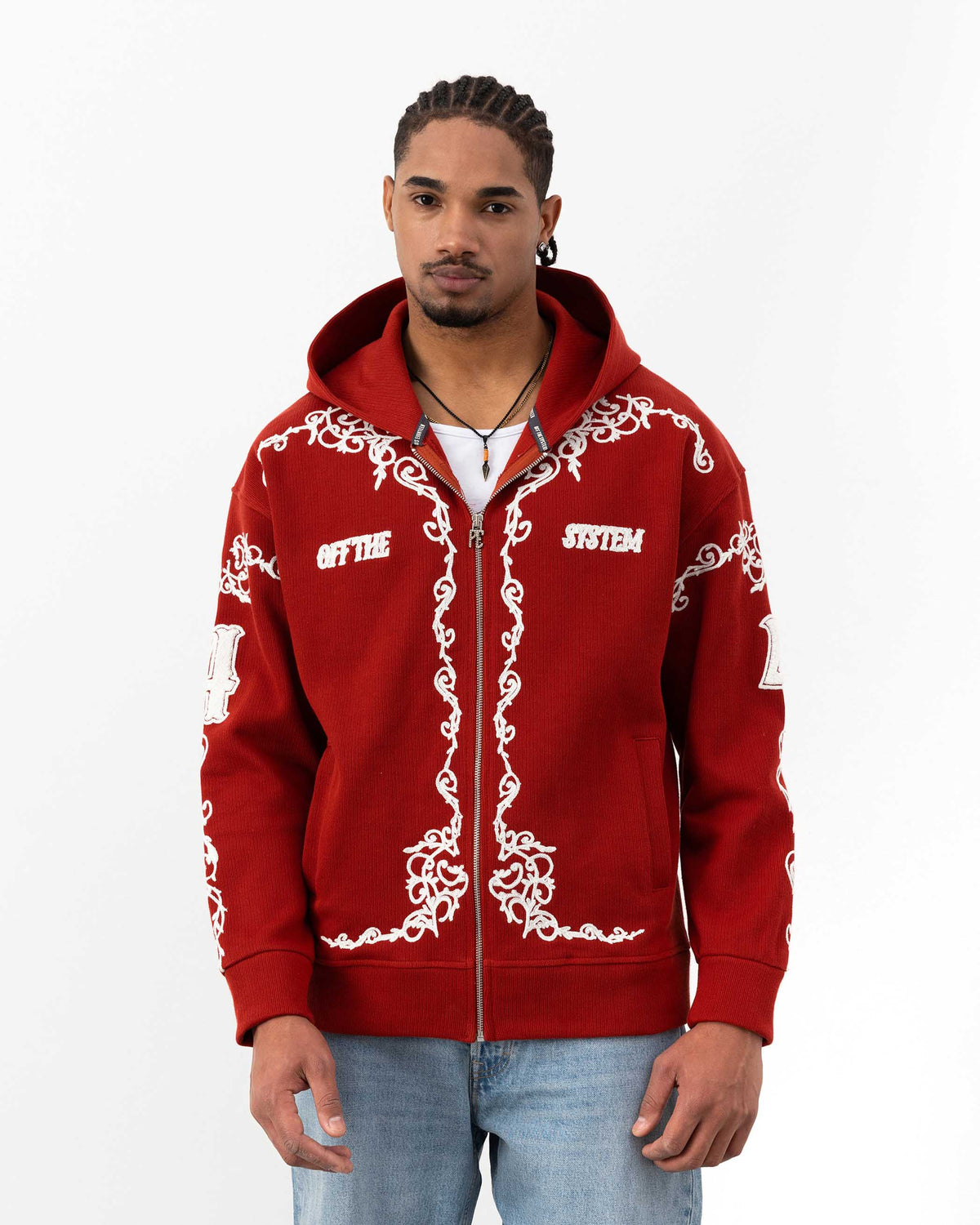 4-Eyelet Zippered Sweatshirt Red