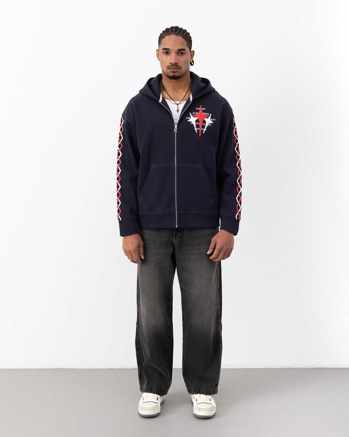 FearNone Süzeneli Fermuarlı Sweat Lacivert - FR-7613