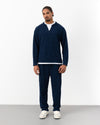 Collar Detail Knitwear Set Navy Blue