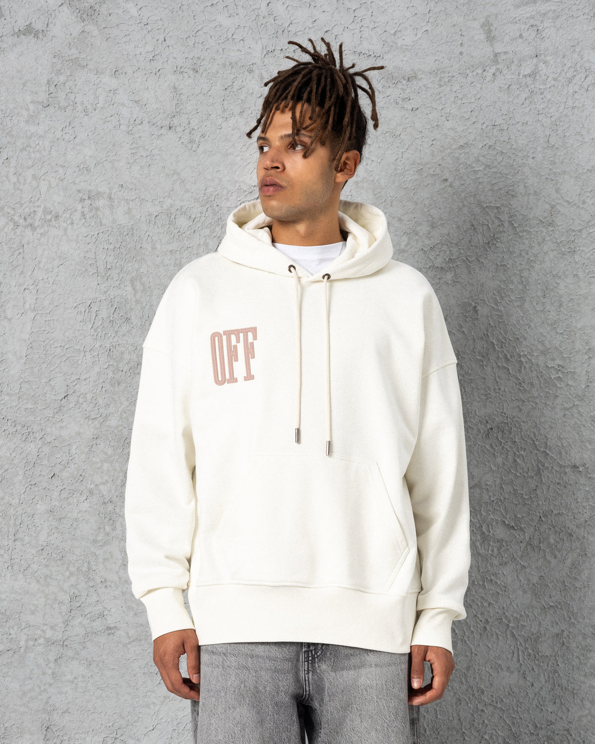 Off Embroidered Hoodie Ecru