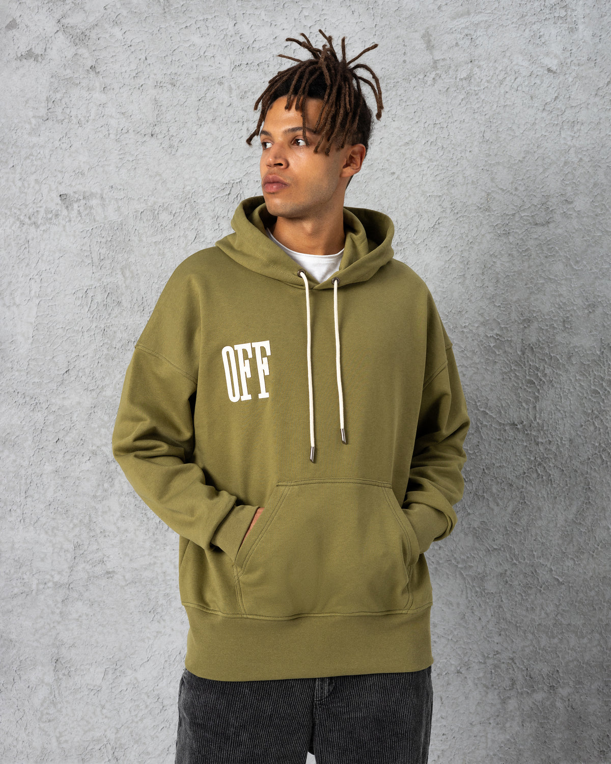 Off Embroidered Hoodie Khaki