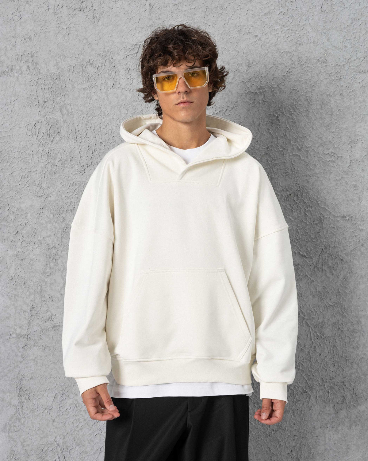 Geniş Yakalı Hoodie Ekru - SS-5204