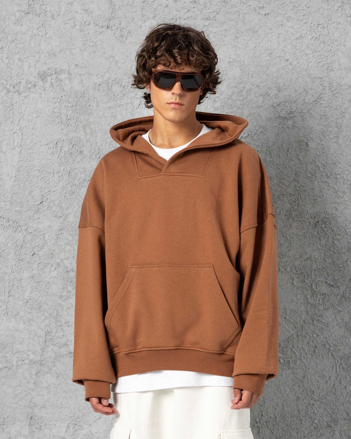 Geniş Yakalı Hoodie Kahverengi - SS-5204