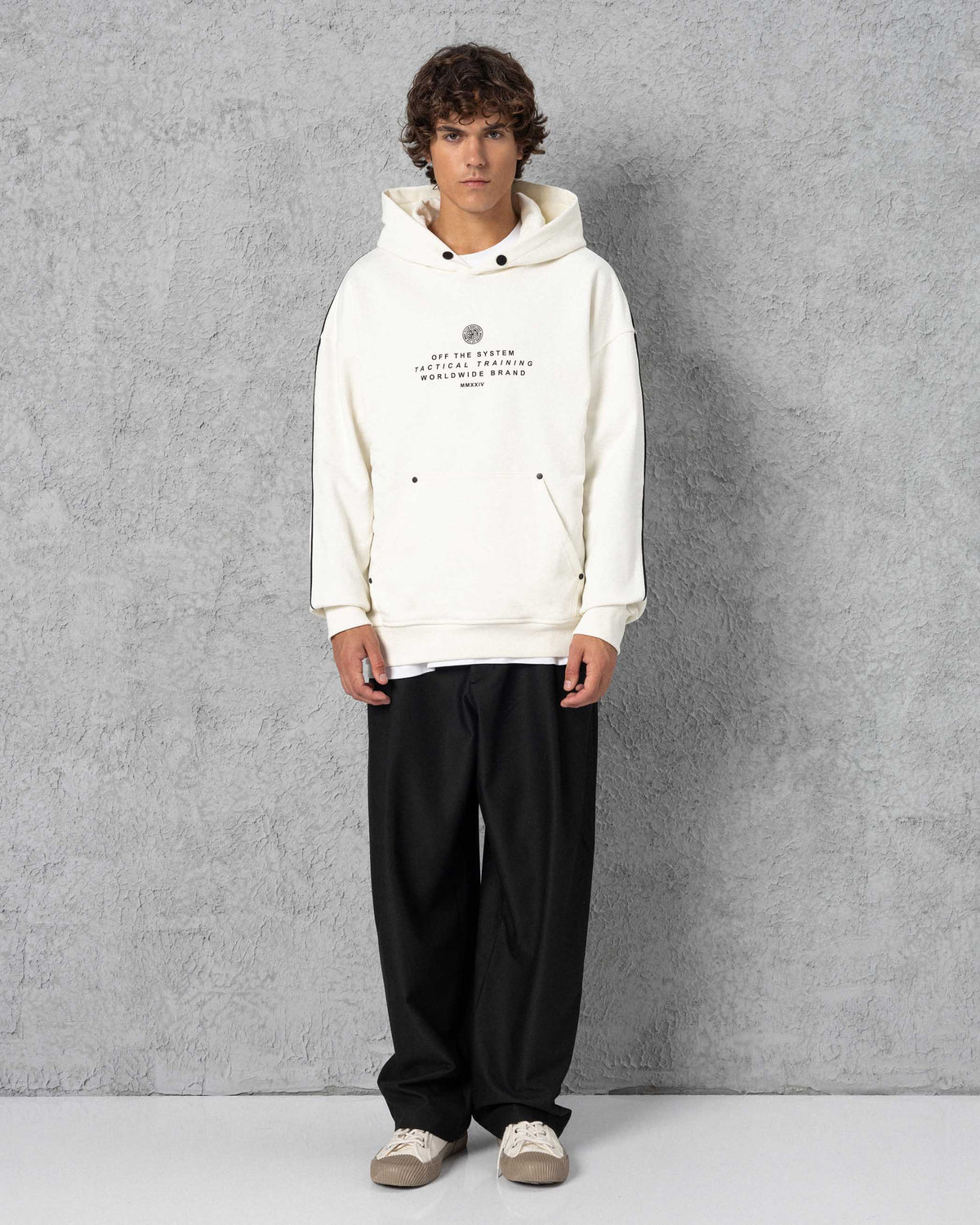 Snap-Button Trimmed Hoodie Ecru