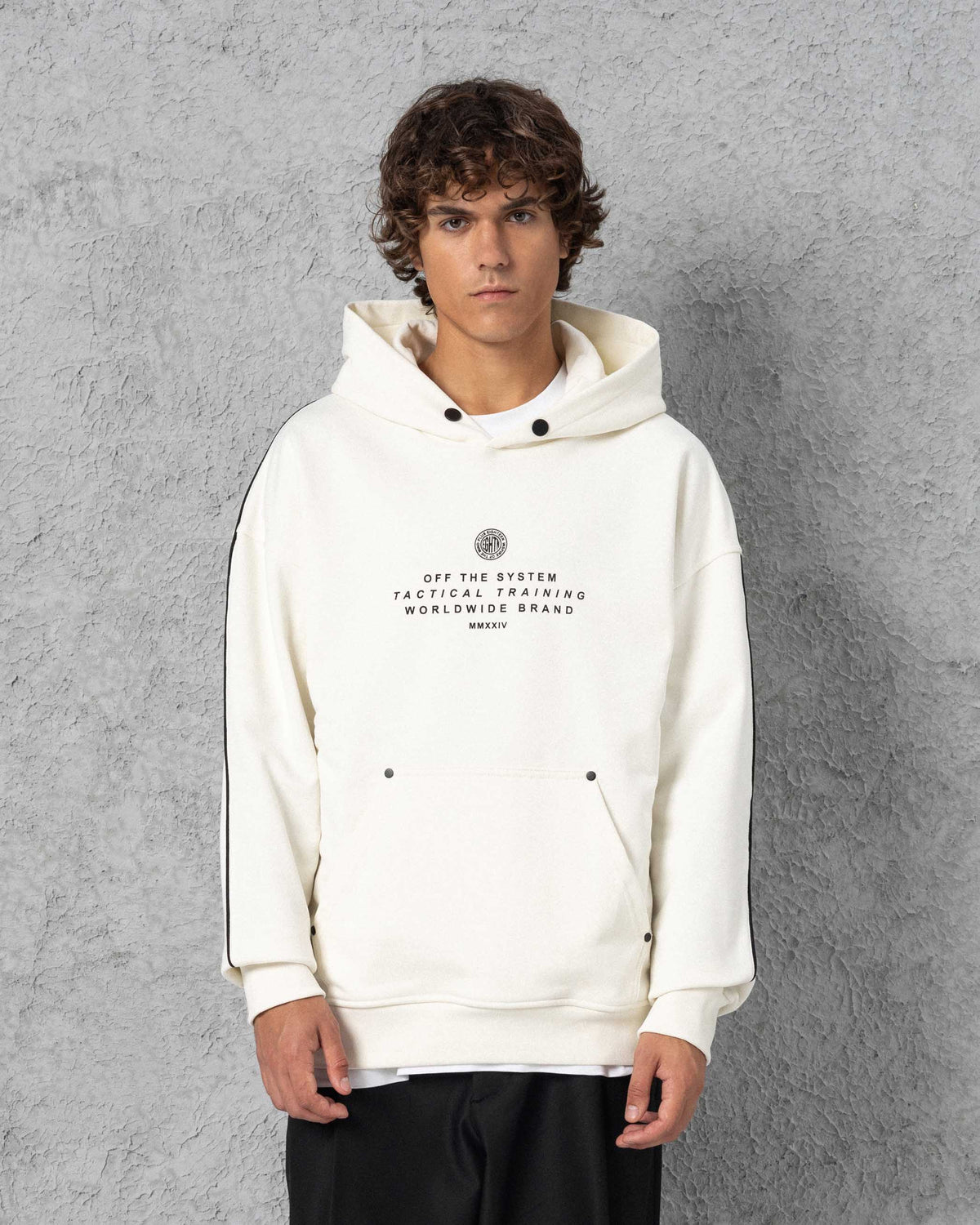 Snap-Button Trimmed Hoodie Ecru