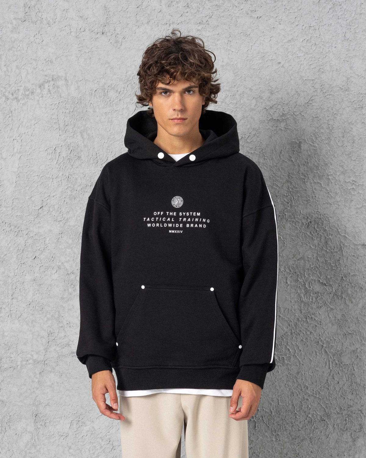 Snap-Button Trimmed Hoodie Black