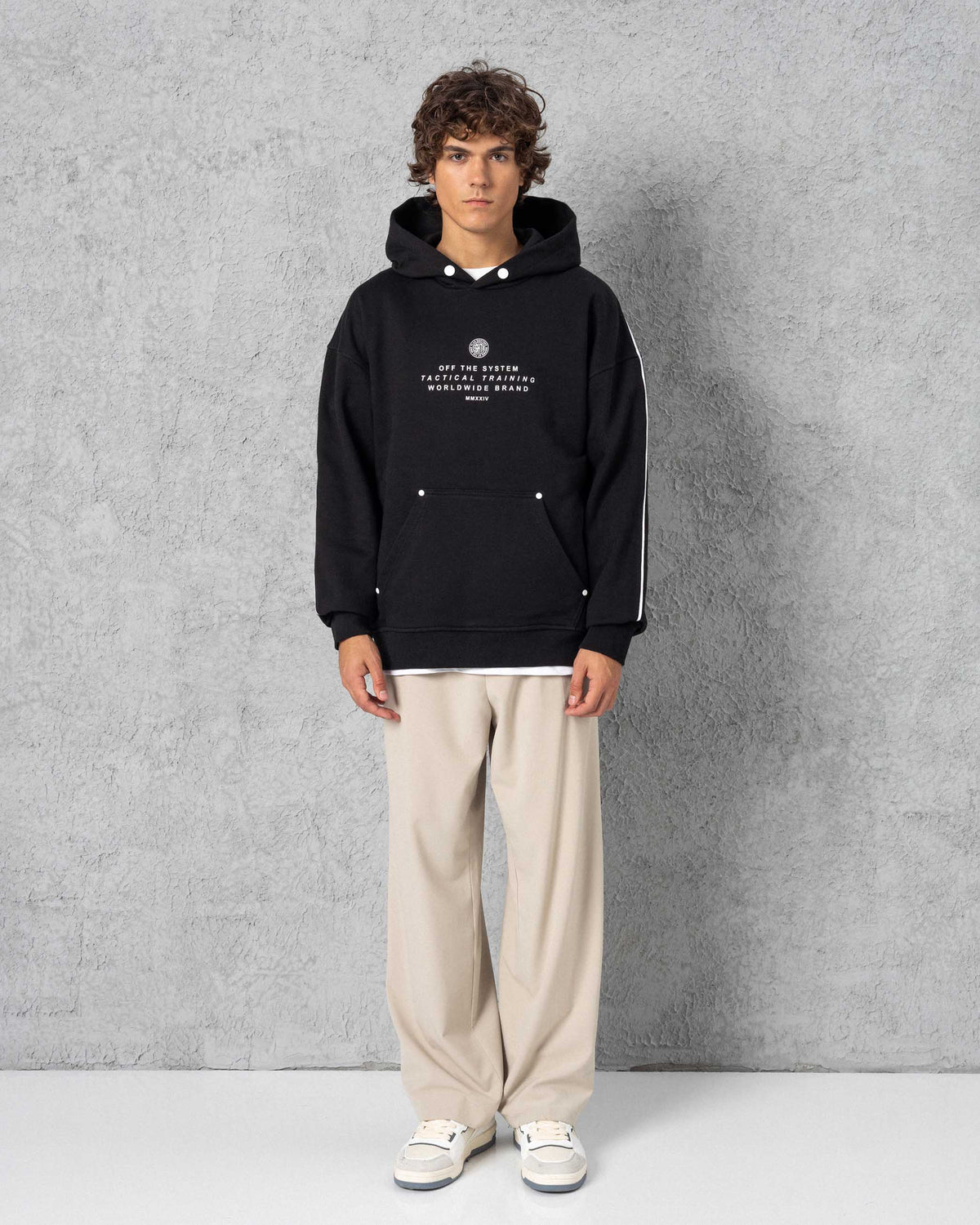 Snap-Button Trimmed Hoodie Black
