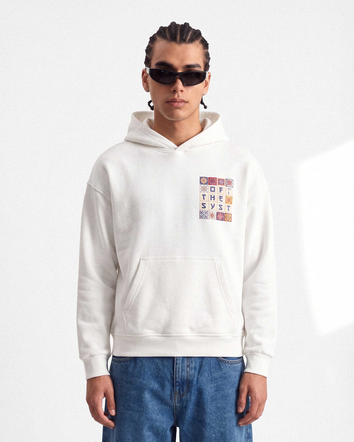 Kutu Enjekson Baskılı Hoodie Ekru - ST-7519
