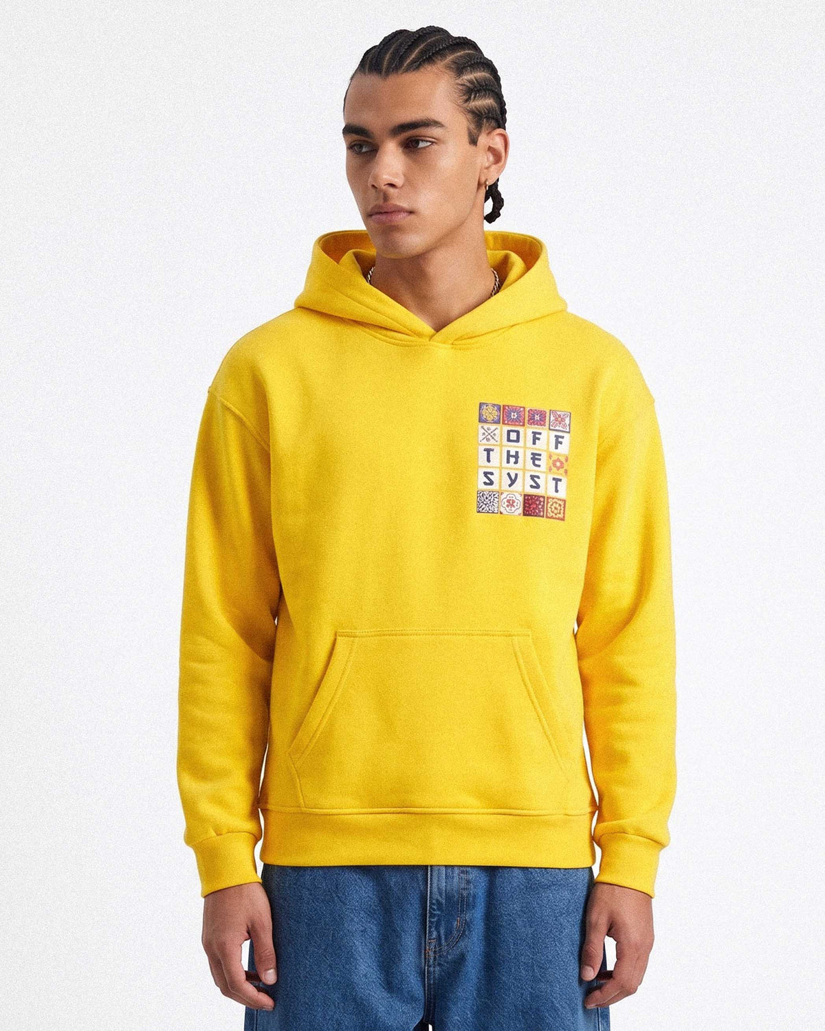 Kutu Enjekson Baskılı Hoodie Sarı - ST-7519