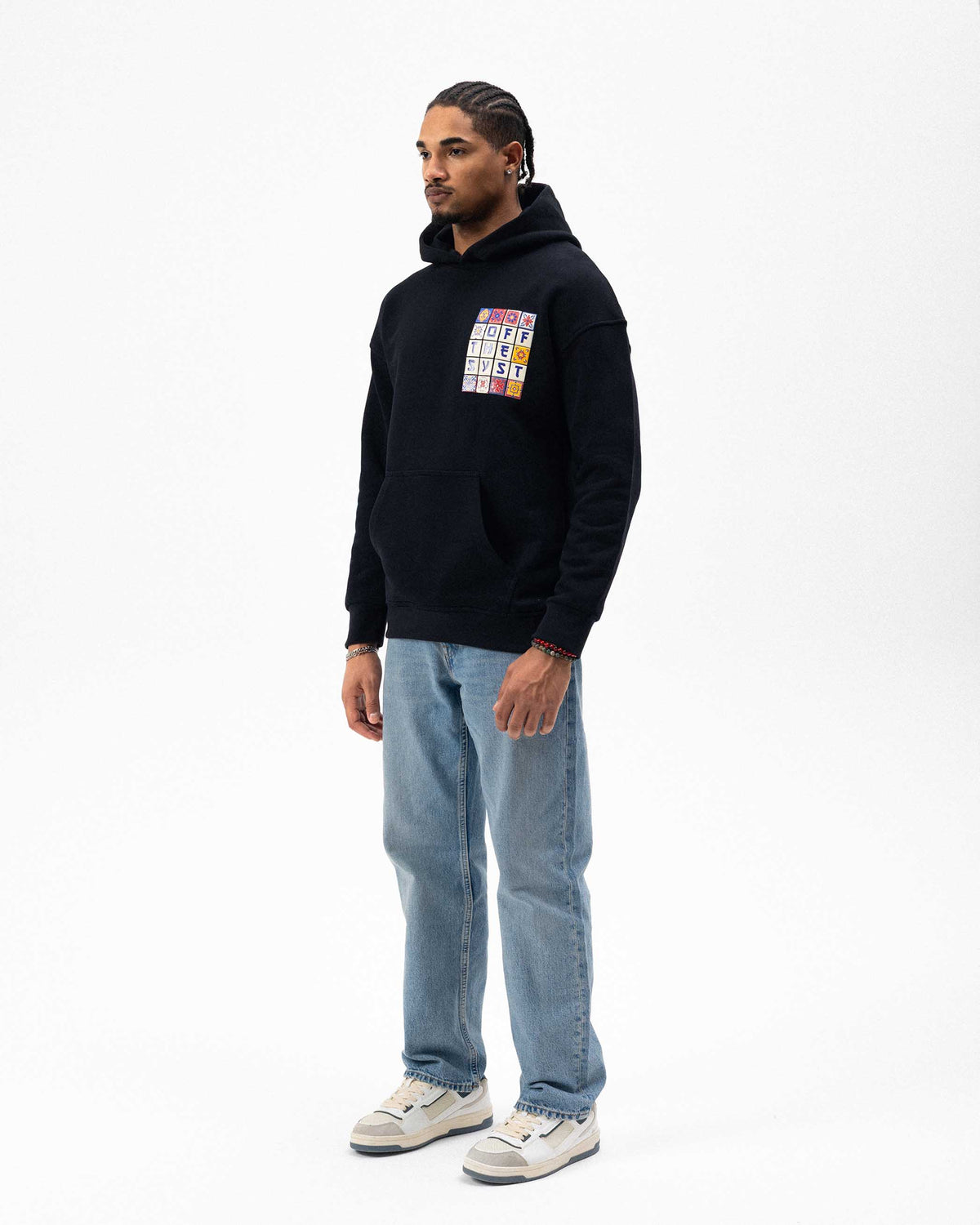 Kutu Enjekson Baskılı Hoodie Siyah - ST-7519