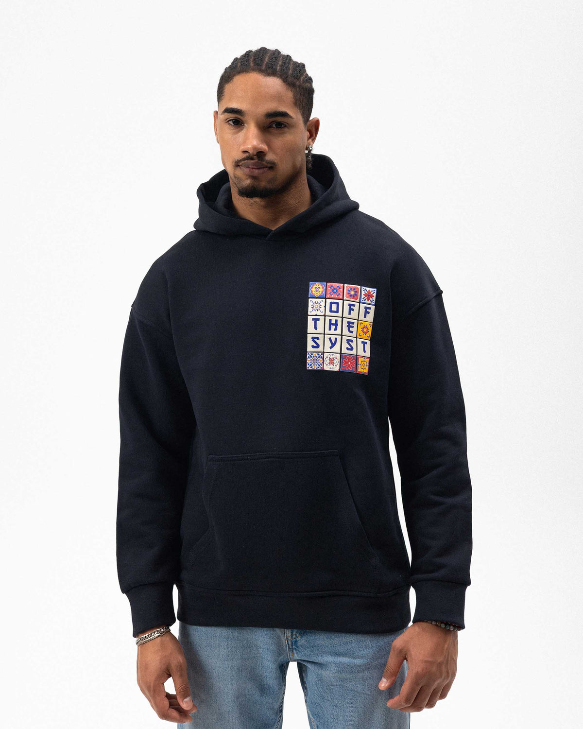 Kutu Enjekson Baskılı Hoodie Siyah - ST-7519