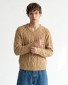 V-Neck Cable Knit Sweater Camel