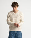 V-Neck Cable Knit Sweater Ecru
