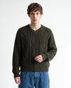V-Neck Cable Knit Sweater Khaki