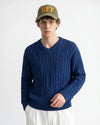 V-Neck Cable Knit Sweater Navy Blue