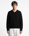 V-Neck Cable-Knit Sweater Black