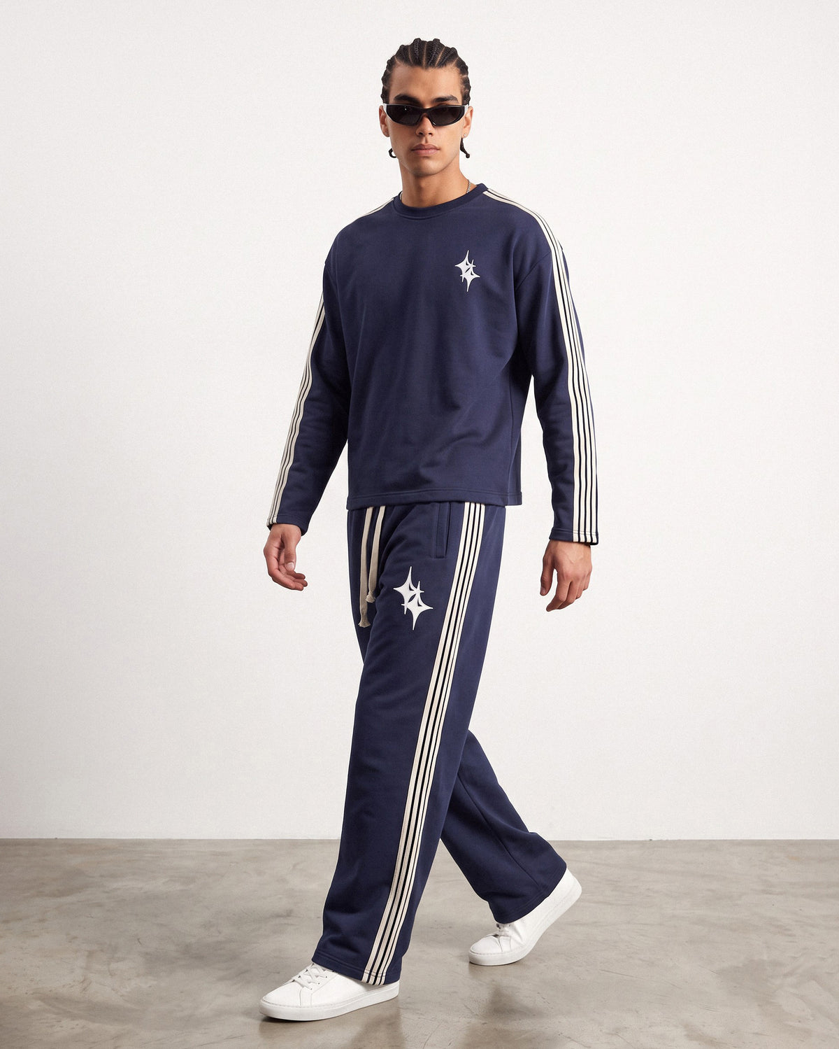 Striped Tracksuit Set Navy Blue