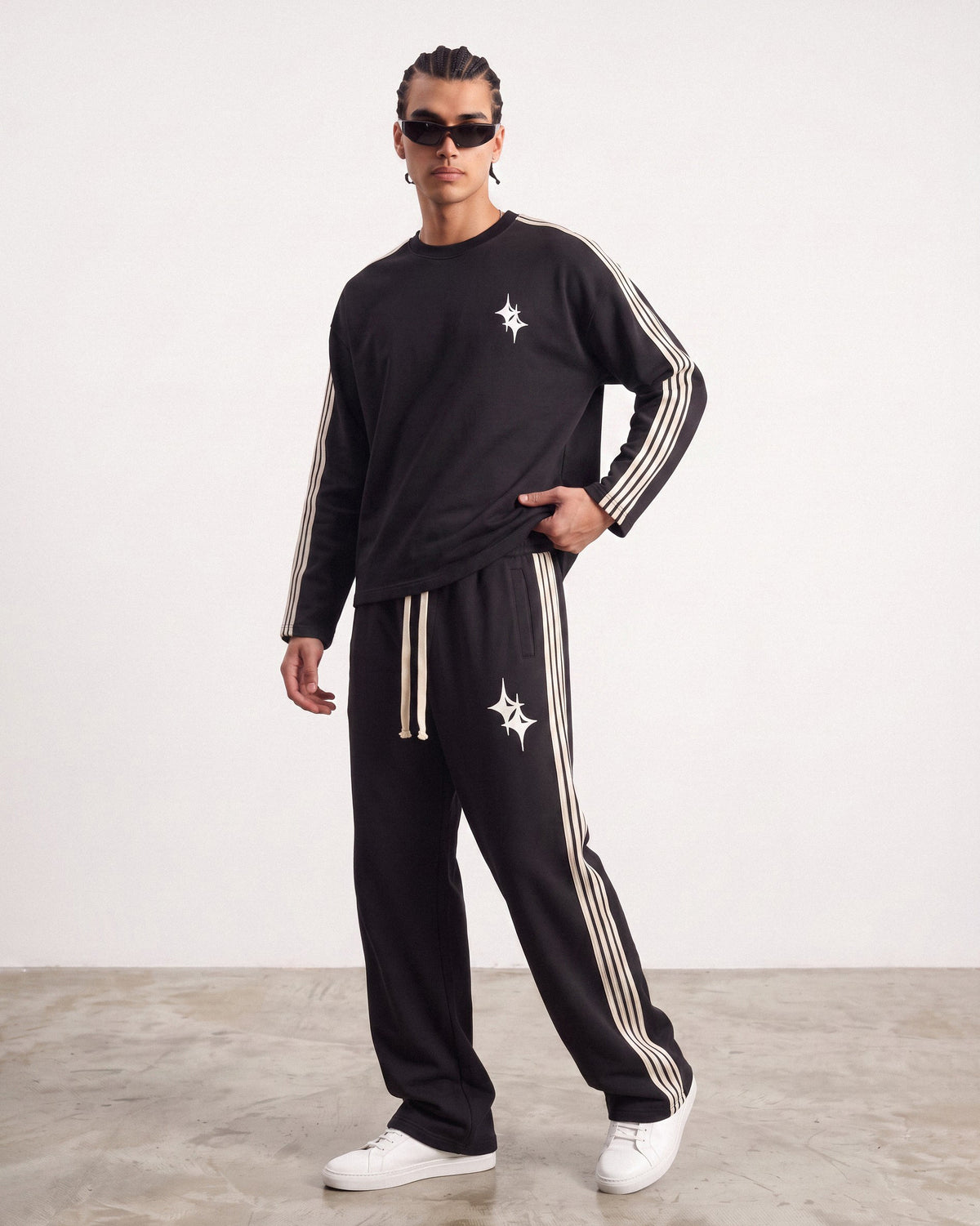 Striped Tracksuit Set Black