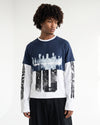 Double-Layer Print Long Sleeve T-Shirt Blue