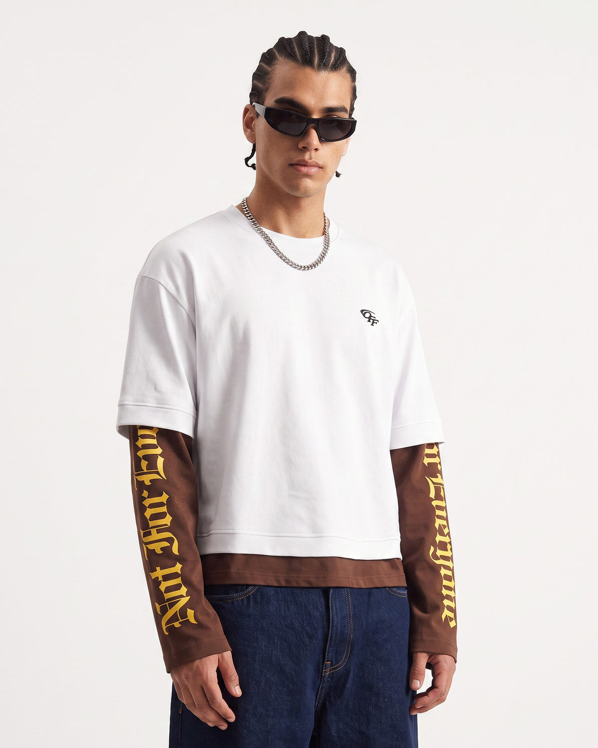 Double-Layer Printed Long Sleeve T-Shirt White