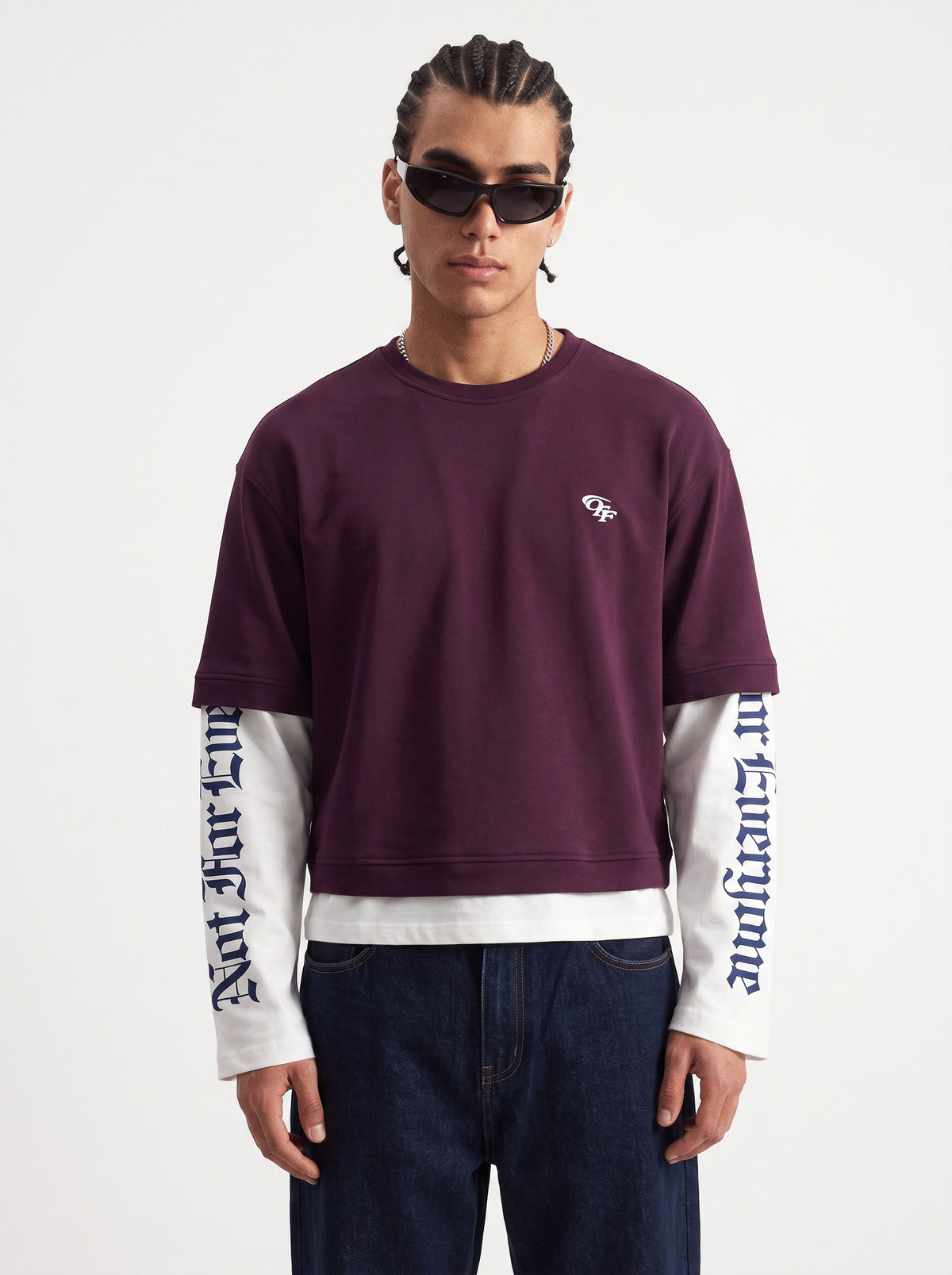 Double-Layer Printed Long-Sleeve T-Shirt Purple