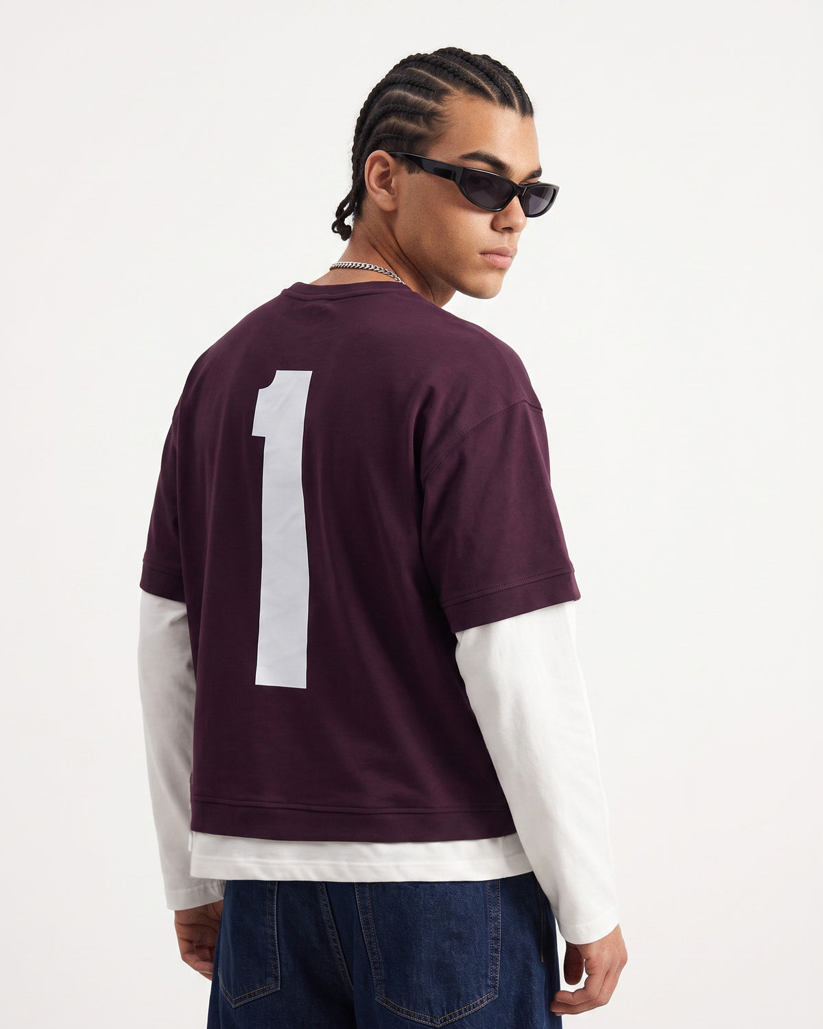 Double-Layer Printed Long-Sleeve T-Shirt Purple