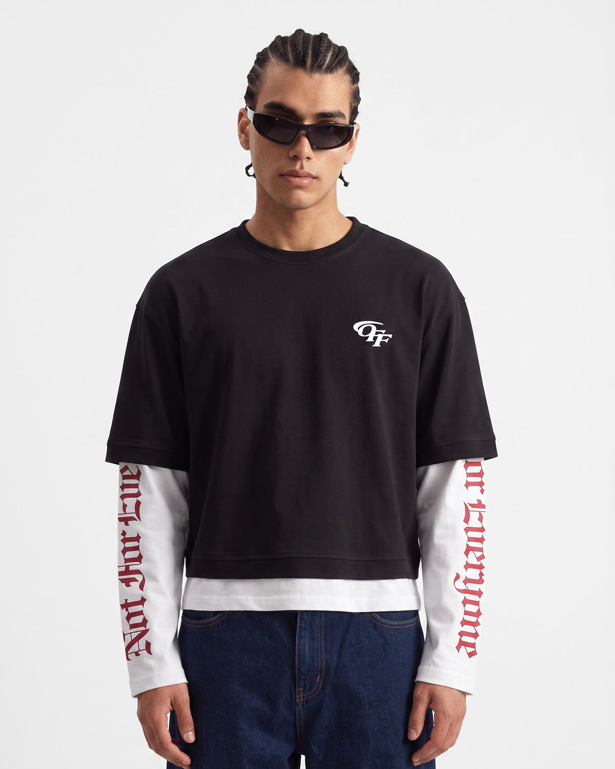 Double Layer Printed Long Sleeve T-Shirt Black