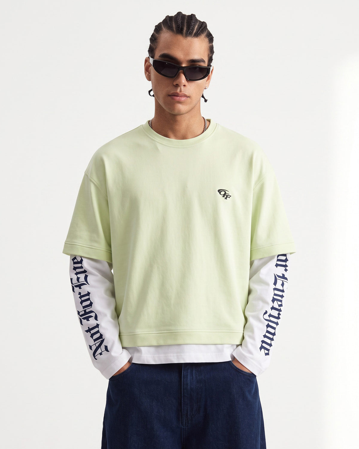 Double Layer Printed Long Sleeve T-Shirt Green