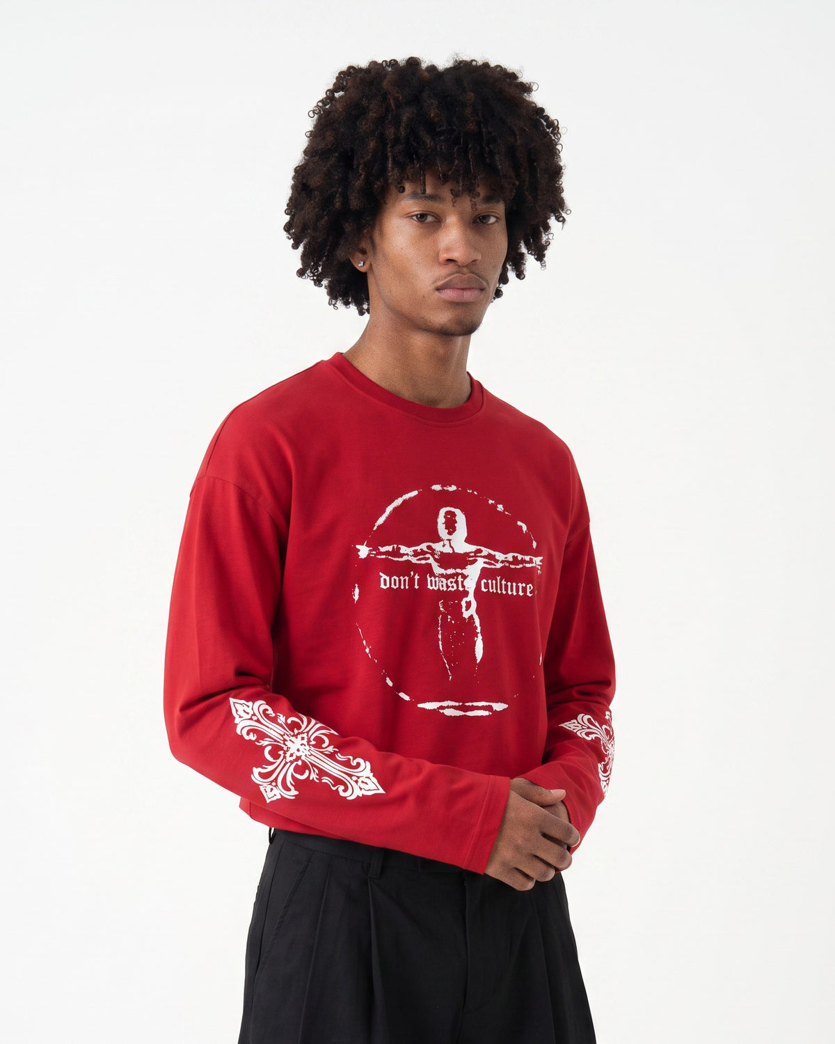 Printed Long-Sleeve T-Shirt Red