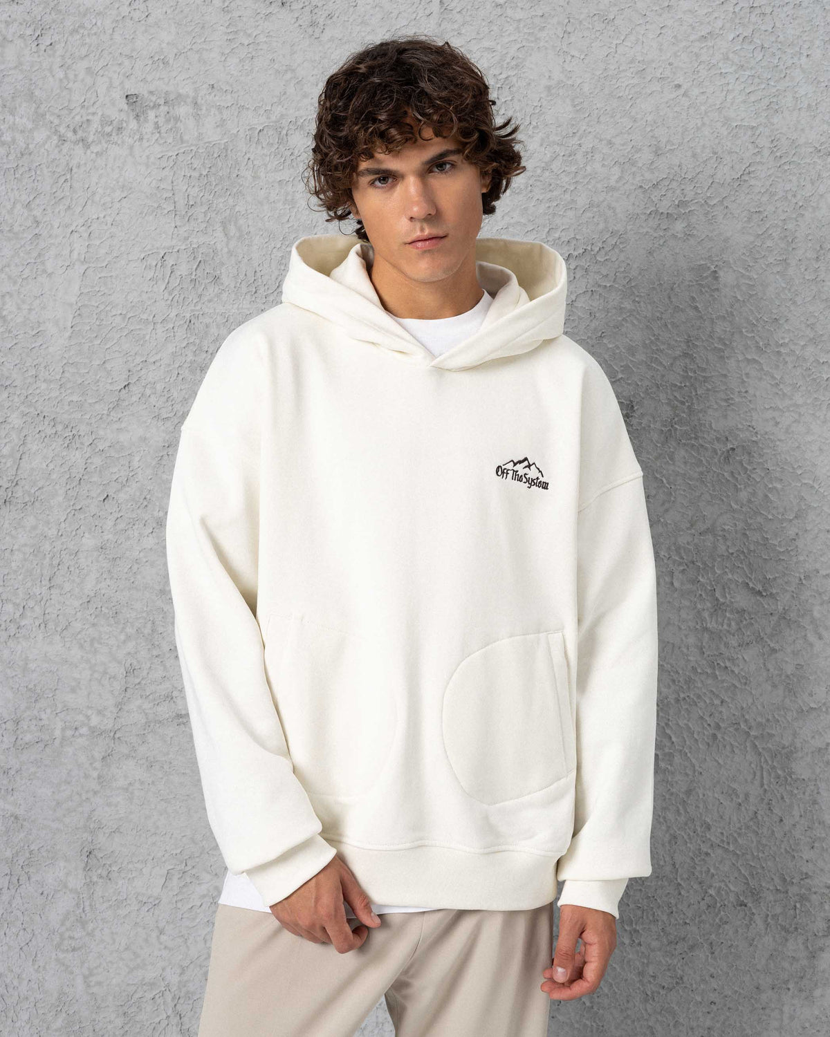 Embroidered Toba Pocket Hoodie Ecru