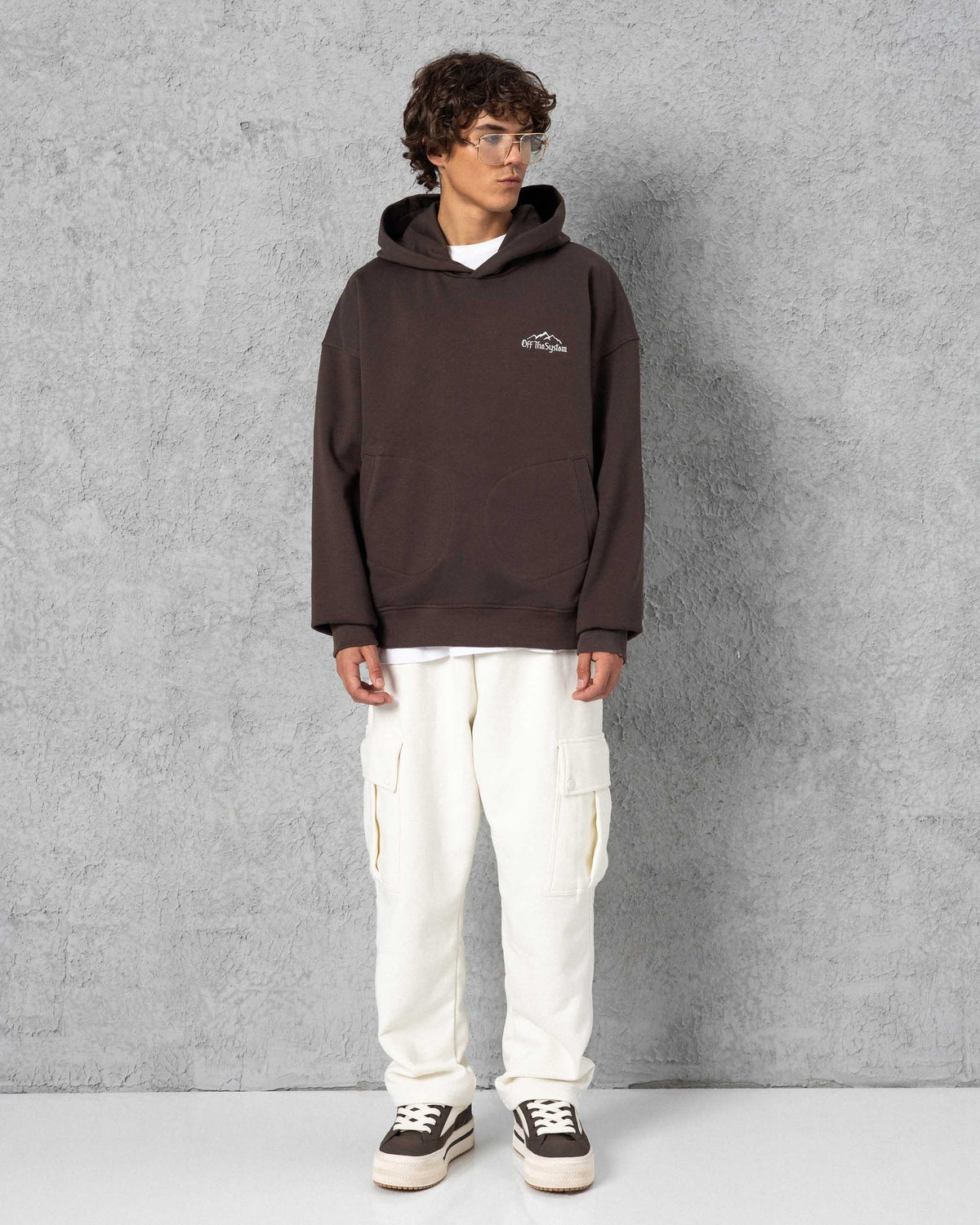 Embroidered Toba Pocket Hoodie Dark Brown