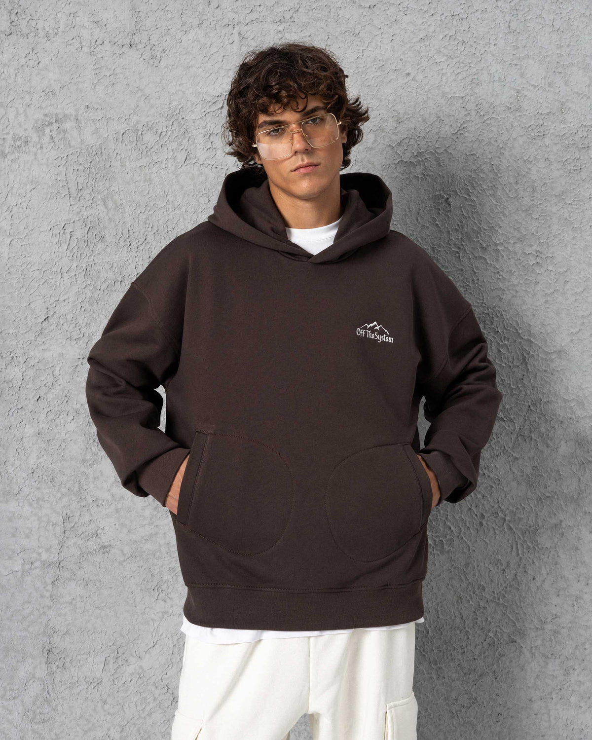 Embroidered Toba Pocket Hoodie Dark Brown