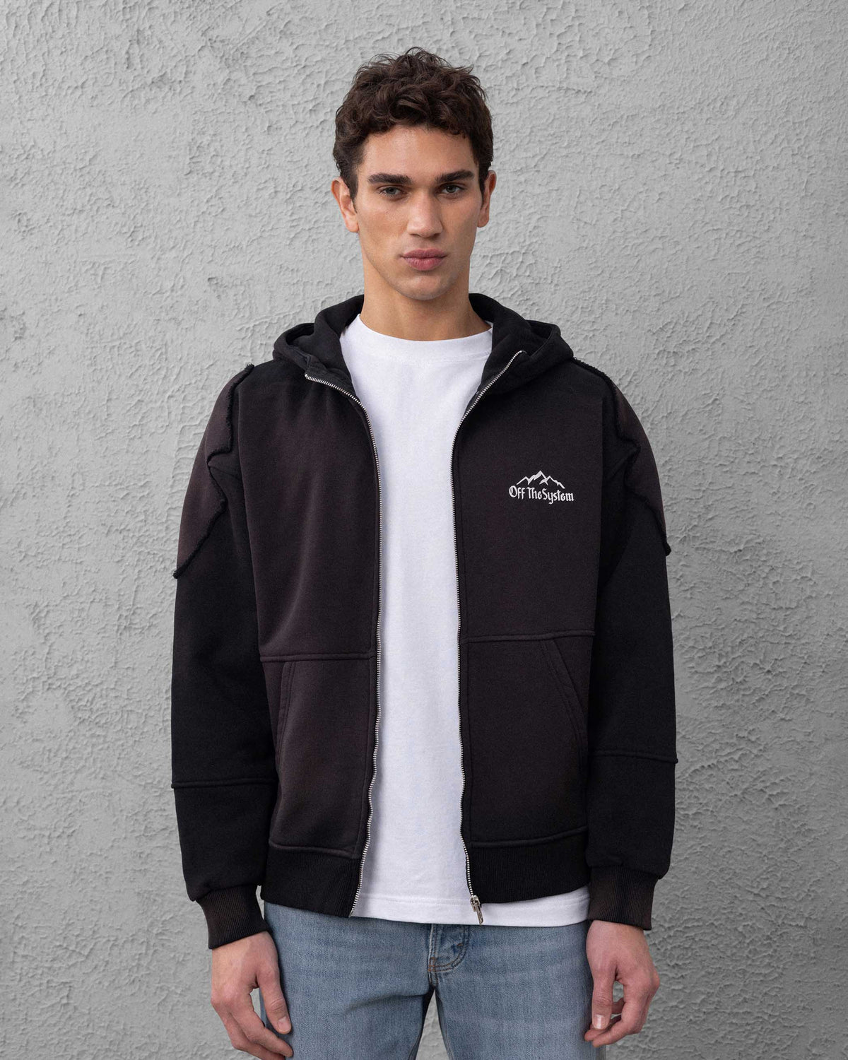Omuz Patchli Yıkamalı Hoodie Siyah - YK-5193